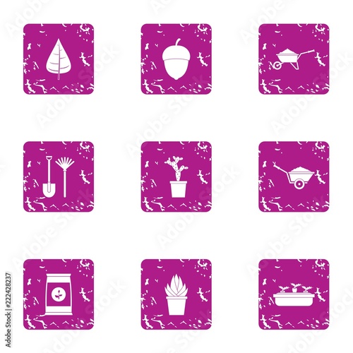 Plantation icons set. Grunge set of 9 plantation vector icons for web isolated on white background