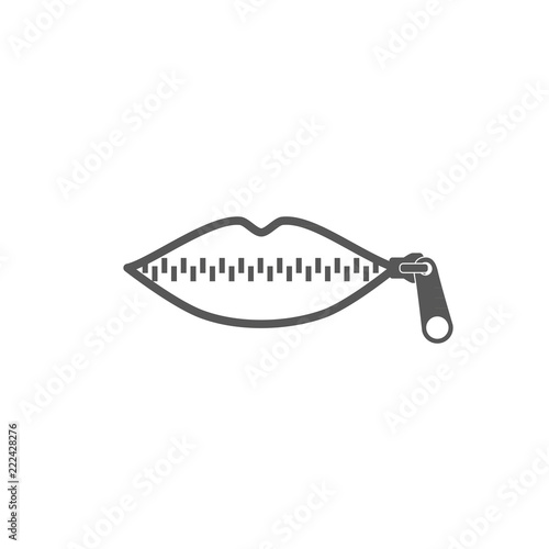 Lips zipped. Woman's mouth with zipper closing lips shut. Concept of shut up, keeping quiet. Vector illustration, flat design