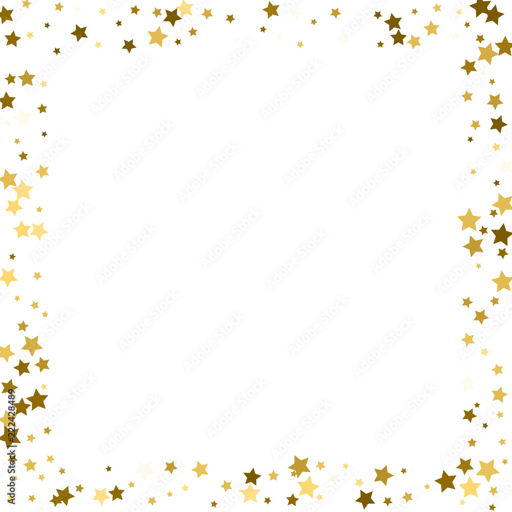 Gold stars on a white background. Vector IIlustration. Golden stars on a white square background. Template for holiday designs, invitation, party, birthday, wedding.