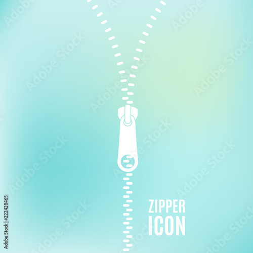 Icon zipper. Zippered lock and unlock. Closed and open zipper. Fastener. Blurred background. Vector illustration
