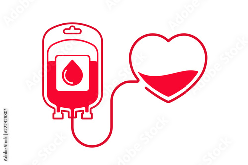 Blood donation vector illustration. Donate blood concept with Blood Bag and heart. World blood donor day - June 14.