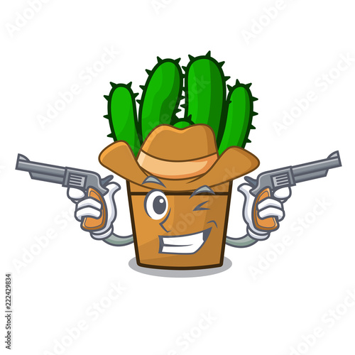 Cowboy spurge cactus in a flowerpot cartoon
