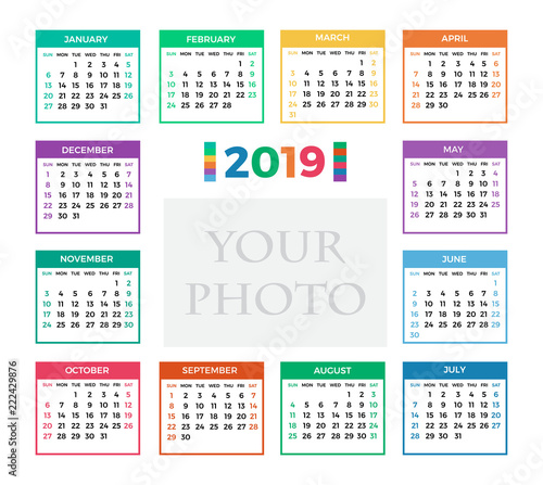 Calendar for 2019 on white