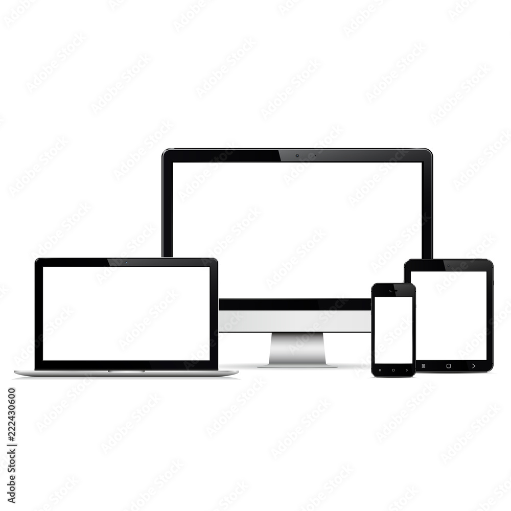 Computer display, laptop, tablet and mobile phone mockup Computer display, laptop, tablet and mobile phone mockup
