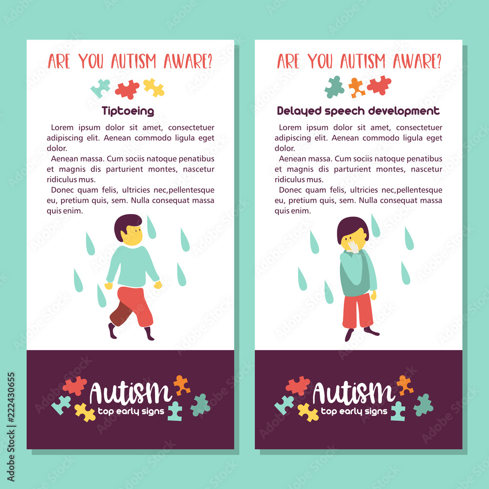 Autism. Early signs of autism syndrome in children. Vector illustration.