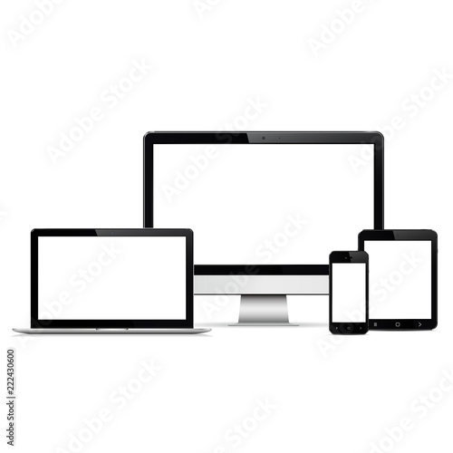 Computer display, laptop, tablet and mobile phone mockup
