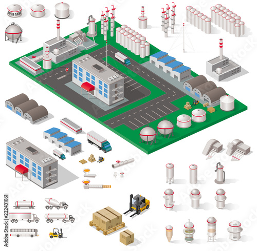 ensemble d objets et b  timents industriels isom  triques