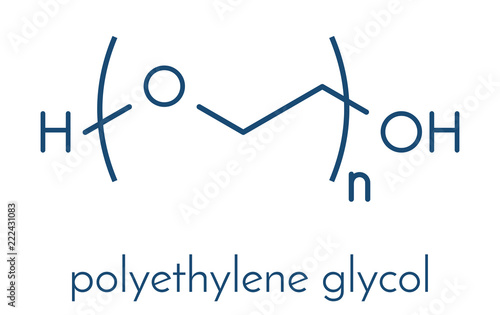 Polyethylene glycol (PEG), chemical structure. Forms of PEG are used as laxatives, excipients, etc. Skeletal formula.