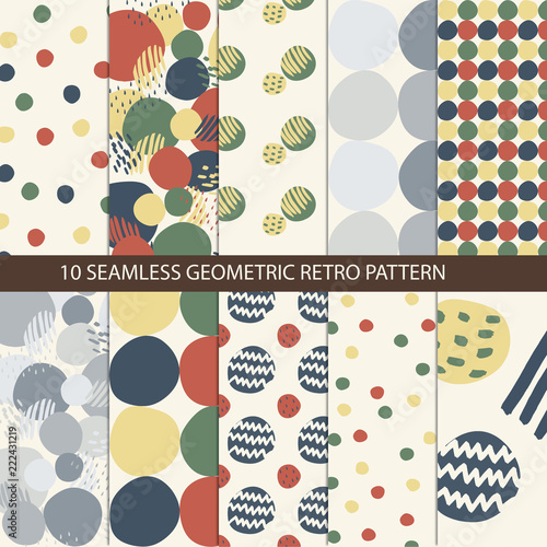 10 seamless geometric chaotic art patterns, wrong circles, zigzags and stripes