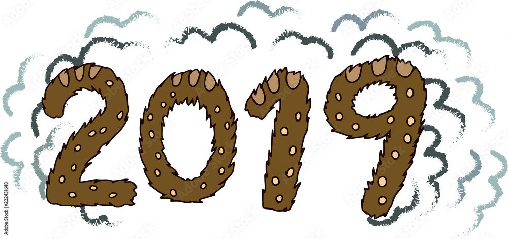New Year's 2019 letters of brown wild boar New Year's 2019 letters of brown wild boar