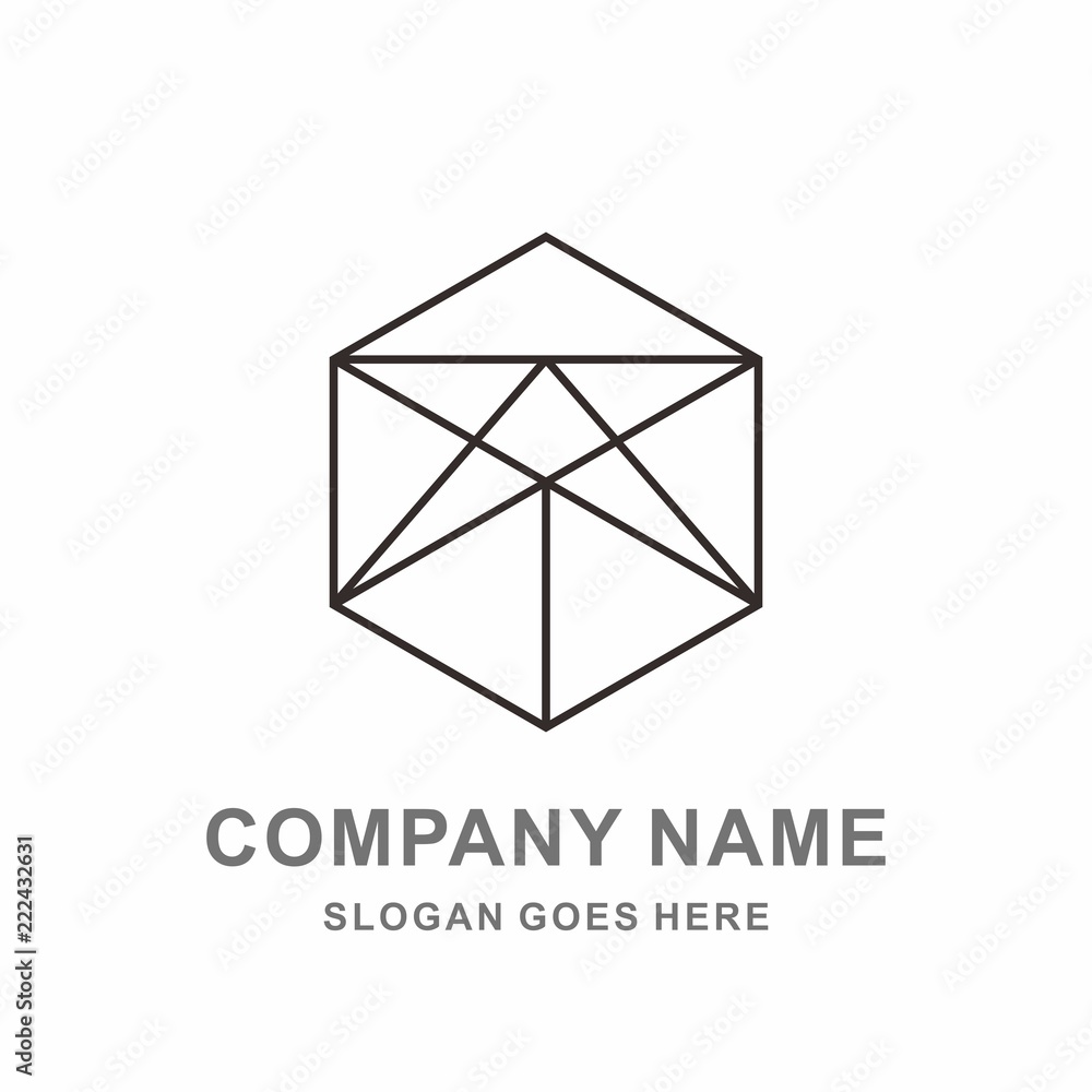 Naklejka premium 3D Geometric Hexagon Arrow Cube Box Architecture Interior Construction Business Company Stock Vector Logo Design Template