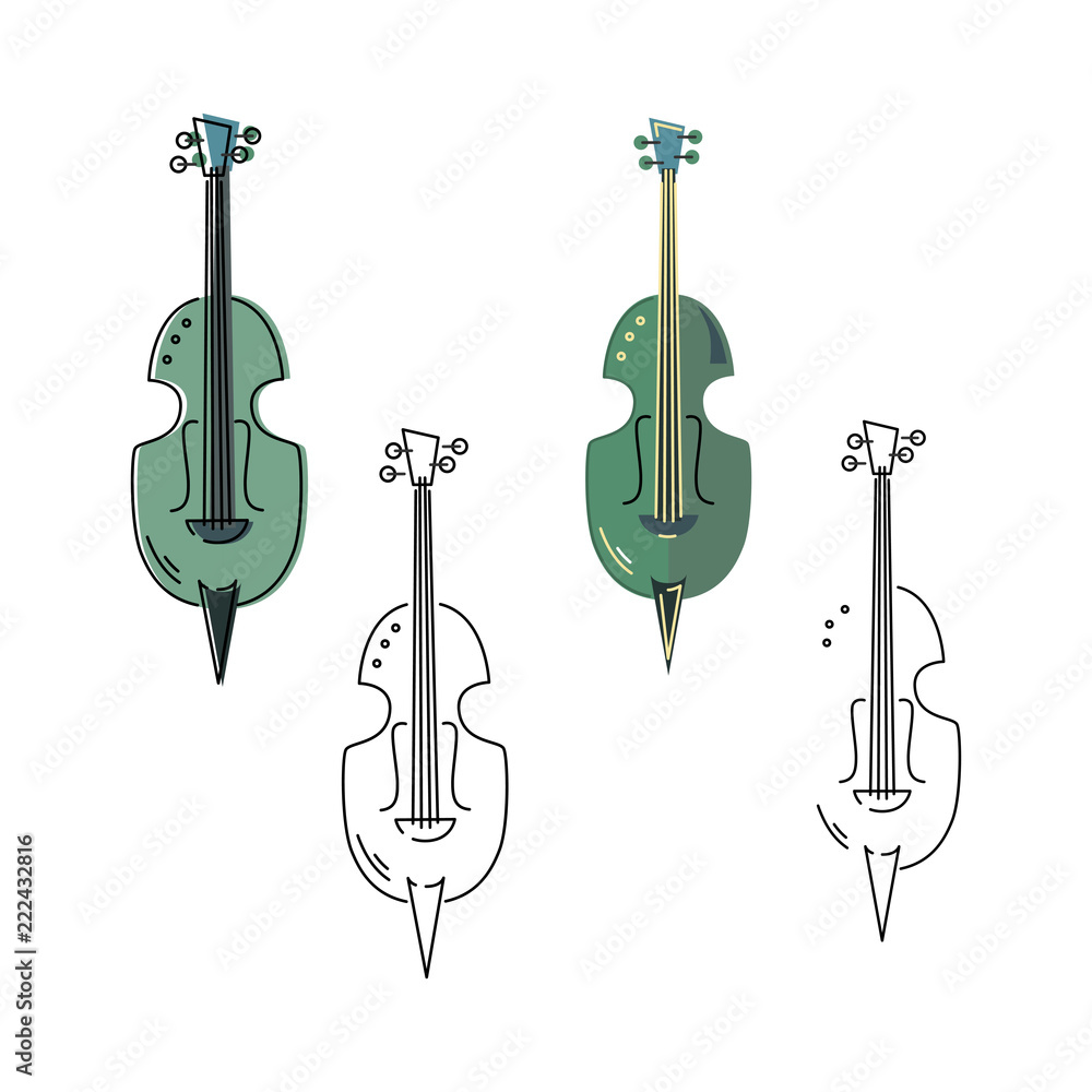 Fototapeta premium ector set with icons of violin or contrabass isolated on white background. Flat and line design.