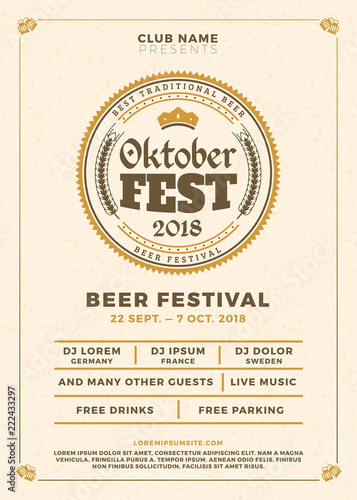 Oktoberfest beer festival celebration. Typography poster or flyer template for beer party. Vector illustration