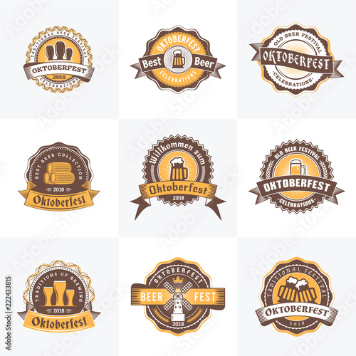 Beer Festival Octoberfest celebrations. Set of retro vintage beer badges, labels, emblems. Vector design elements
