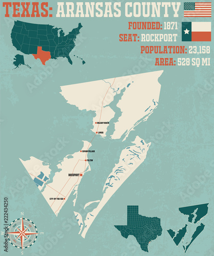Detailed map of Aransas county in Texas, USA