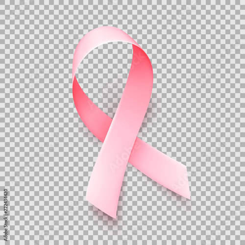 Symbol of breast cancer awareness month in october. Realistic pink satin ribbon over transparent background. Vector.