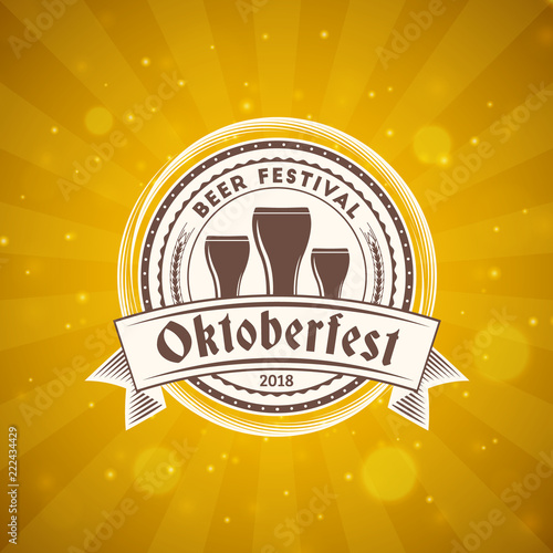 Beer festival Oktoberfest celebrations. Vintage greeting card or poster template. Vector illustration
