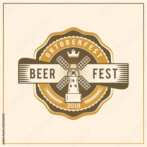 Beer festival Oktoberfest celebrations. Vintage greeting card or poster template. Vector illustration