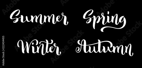 Spring Summer Autumn Winter hand drawn lettering. Handwritten calligraphy. Four seasons set vector illustration.