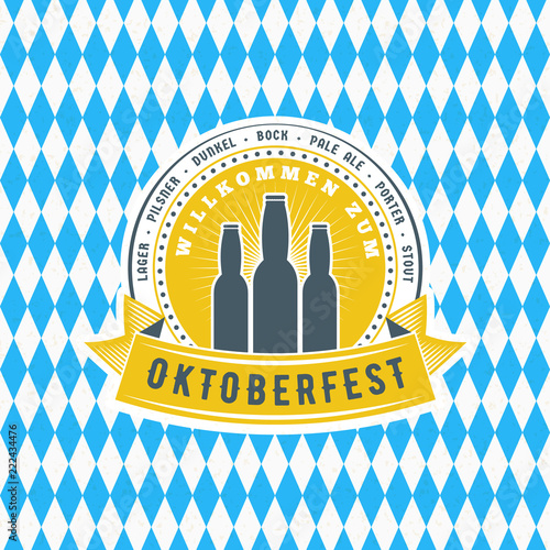 Beer festival Oktoberfest celebrations. Vintage greeting card or poster template. Vector illustration