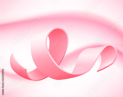 Vector background with realistic pink ribbon. Symbol of breast cancer awareness month in october.