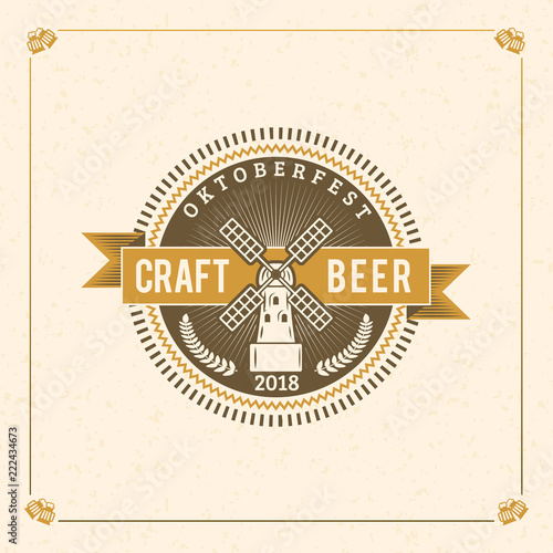 Beer festival Oktoberfest celebrations. Vintage greeting card or poster template. Vector illustration