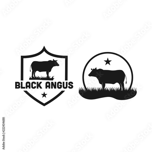Black angus cow logo design template vector