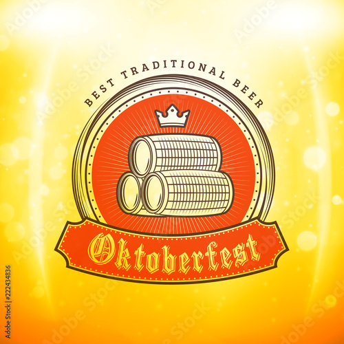 Beer festival Oktoberfest celebrations. Vintage greeting card or poster template. Vector illustration