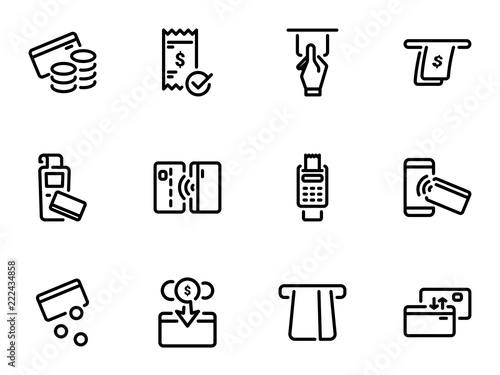 Set of black vector icons, isolated against white background. Illustration on a theme Card payments and cash