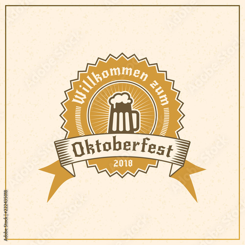 Beer festival Oktoberfest celebrations. Vintage greeting card or poster template. Vector illustration
