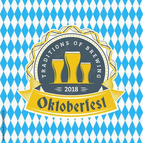 Beer festival Oktoberfest celebrations. Vintage greeting card or poster template. Vector illustration
