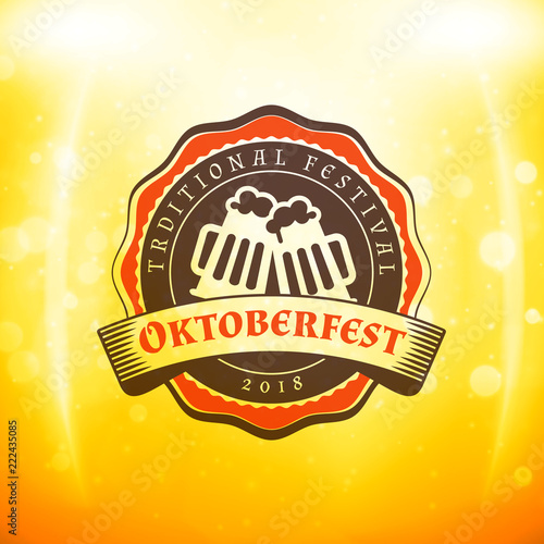 Beer festival Oktoberfest celebrations. Vintage greeting card or poster template. Vector illustration