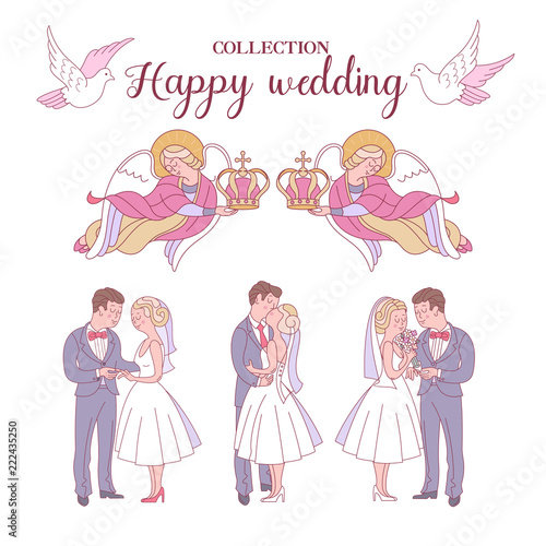 Happy weddings. Vector illustration. Wedding ceremony. Wedding card, wedding invitation.