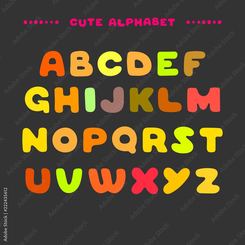 Cute colorful hand drawn uppercase alphabet. Cartoon style ABC letters. Cute colorful hand drawn uppercase alphabet. Cartoon style ABC letters.