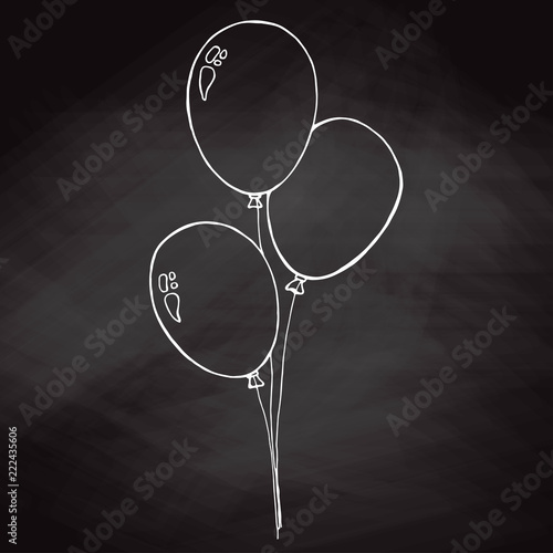 Group of balloons on a string. Hand drawn chalk on the board. Ve