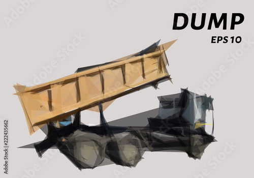 The truck from triangles. Low poly dump truck. Vector illustration.