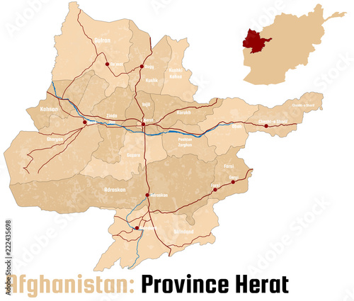 Large and detailed map of the afghan province of Herat photo