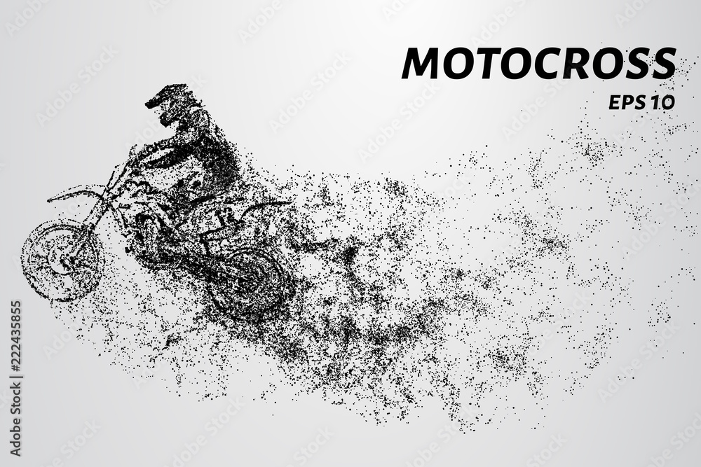 Fototapeta premium Cząsteczki motocrossu. Motocyklista wykonuje akrobacje