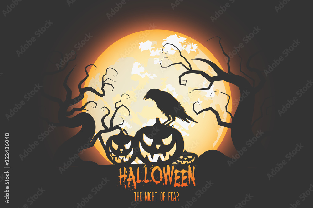 Halloween Sale vector banner with lettering and detailed engraving background. Pumpkin, crow, skull, cat hand drawn elements. Great for voucher, offer, coupon, holiday sale.