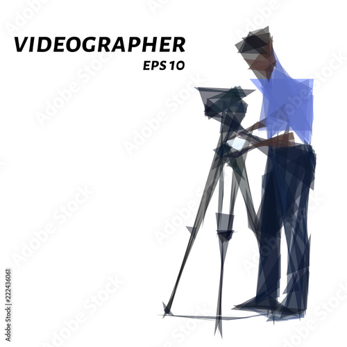 Videographer from triangles. Videographer low Paulie. Vector illustration.