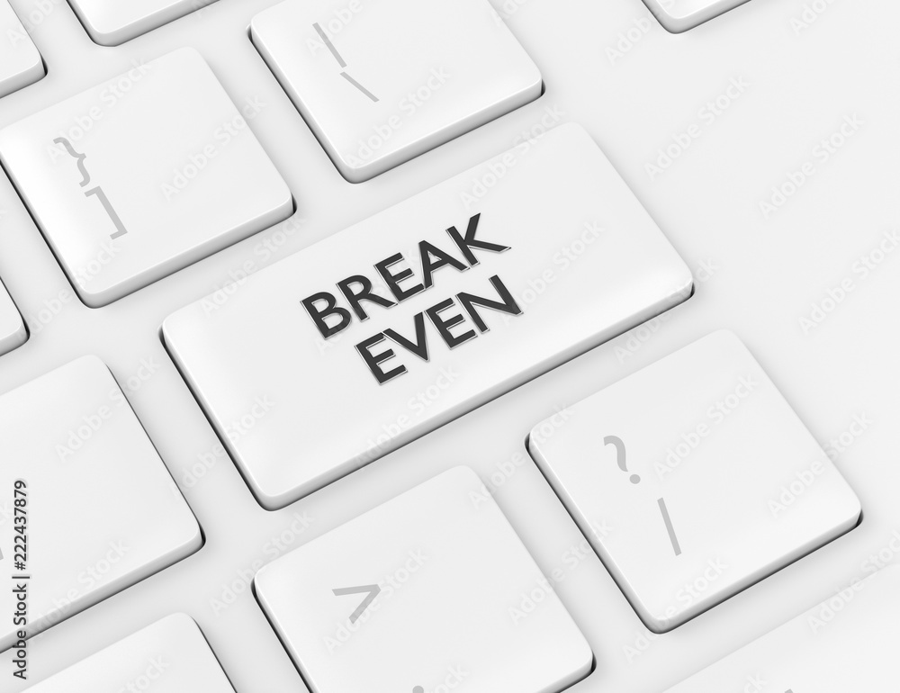 3d render of computer keyboard with BREAK EVEN button 3d render of computer keyboard with BREAK EVEN button