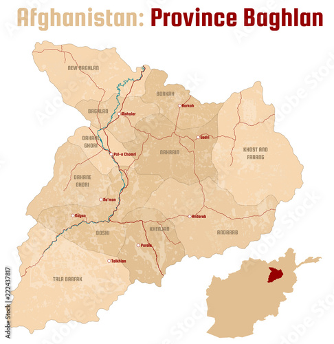 Large and detailed map of the afghan province of Baghlan.
