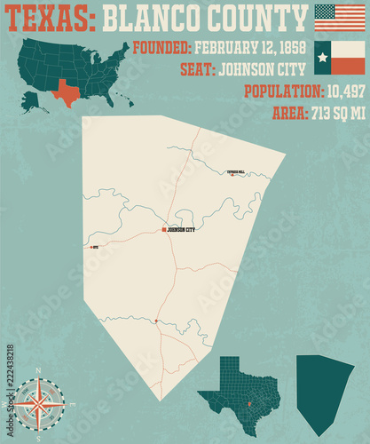 Detailed map of Blanco county in Texas, USA