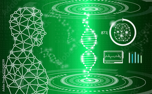 abstract background technology concept in green light,human body heal,technology modern medical science in future and global international medical with tests analysis clone DNA human