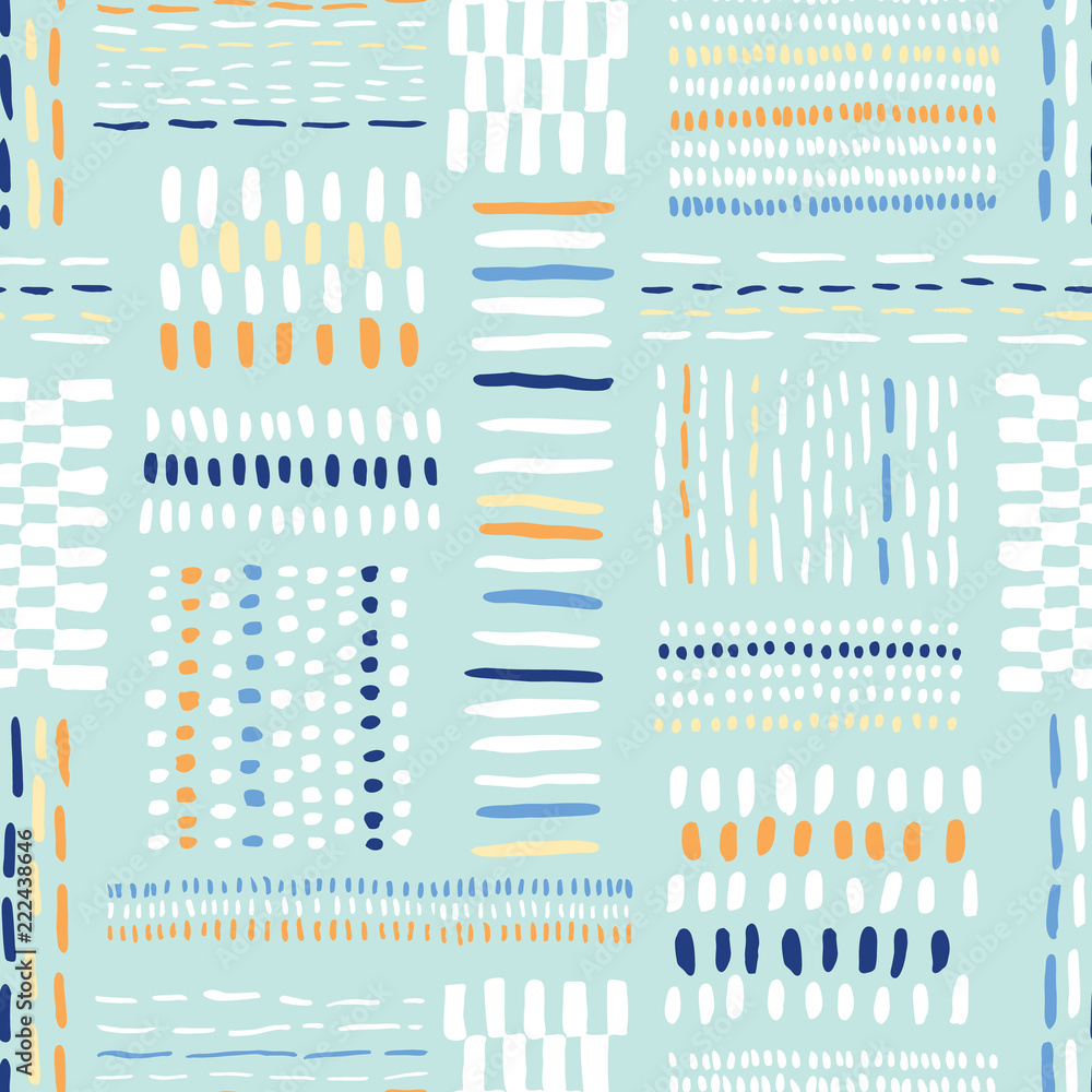 Hand drawn tribal marks, stitches on mint background vector seamless ...