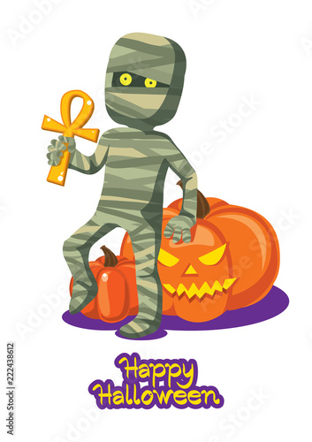 The mummy that holds the ankh. Halloween invitation card