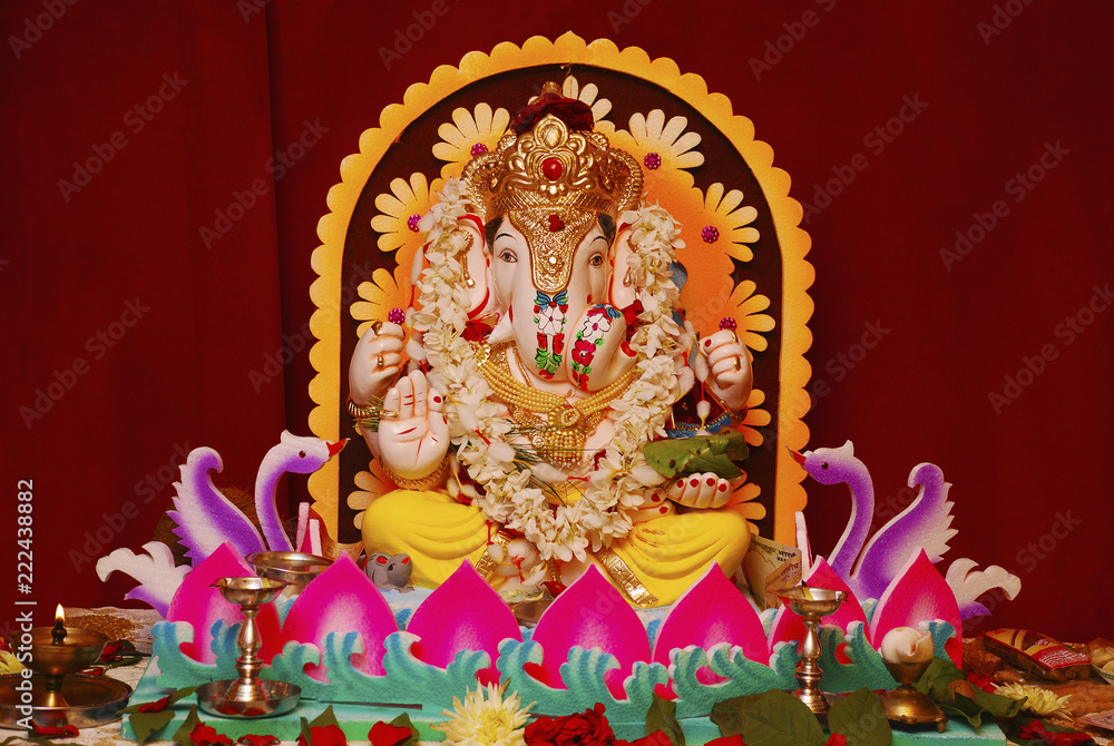 Decorated Ganapti idol during Ganapati Festival, Pune.