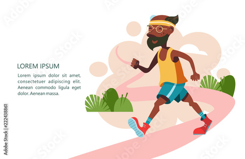 Older people lead an active lifestyle. An elderly man is Jogging. Vector illustration.