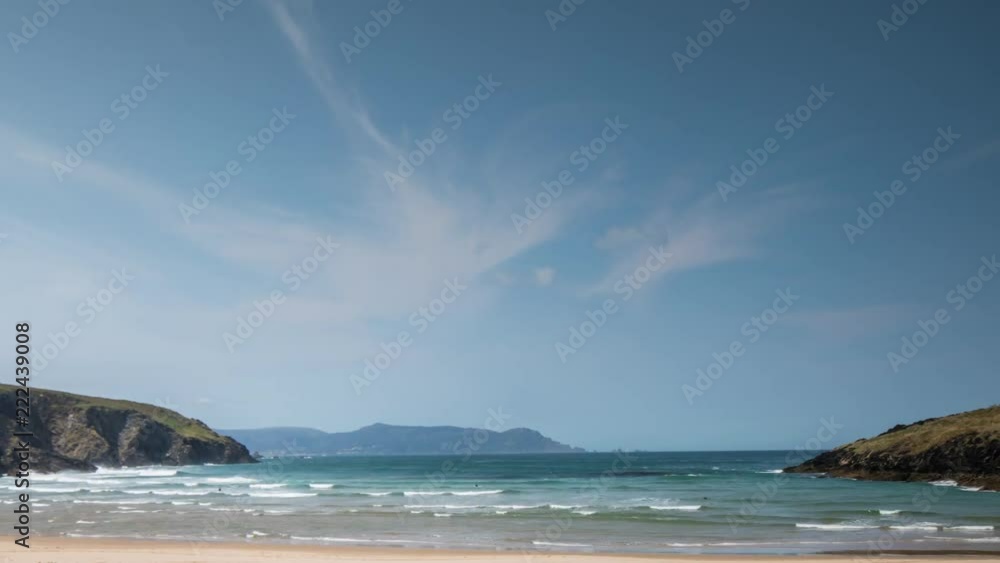 timelapsei of the beautiful surfer beach esteiro the galican coast of spain on a summer day