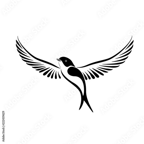 Stylized swallow vector illustration in black and white